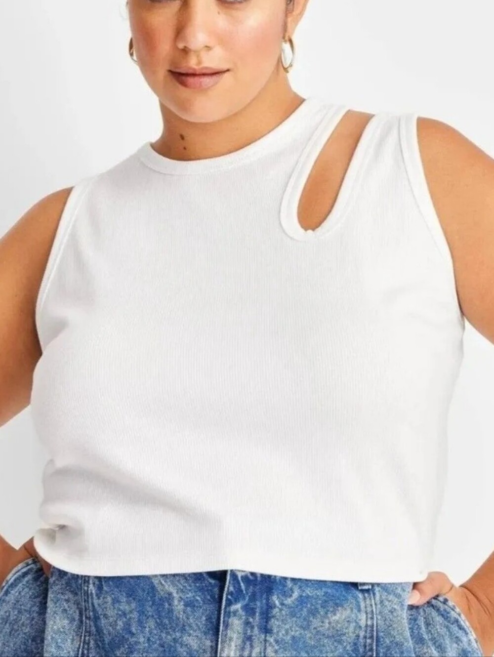 NWT Future Collective Cutout Tank Top Ribbed Stretch White 4X Sleeveless Shirt